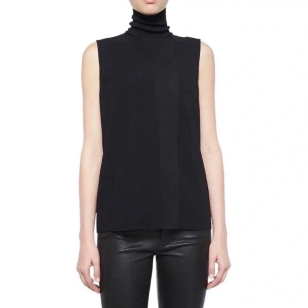 Vince Black Sleeveless Laser Cut Turtleneck Top Size XS NWOT